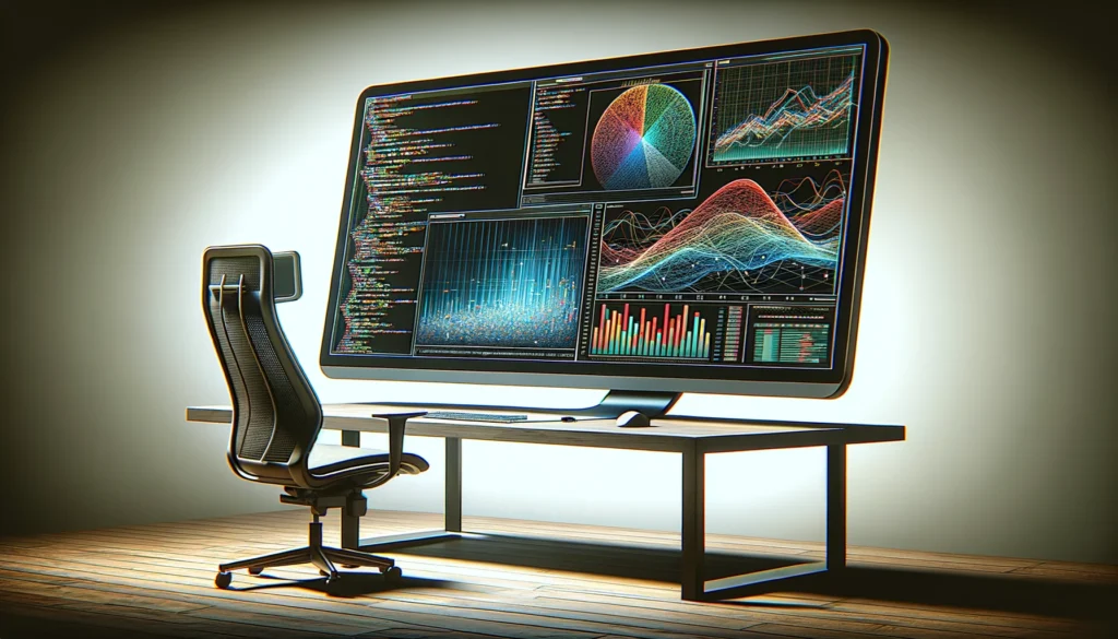 DALL·E-2024-03-03-21.32.55-An-illustration-of-a-large-modern-computer-with-a-wide-curved-screen.-The-left-half-of-the-screen-displays-complex-programming-code-in-a-neat-organ-1